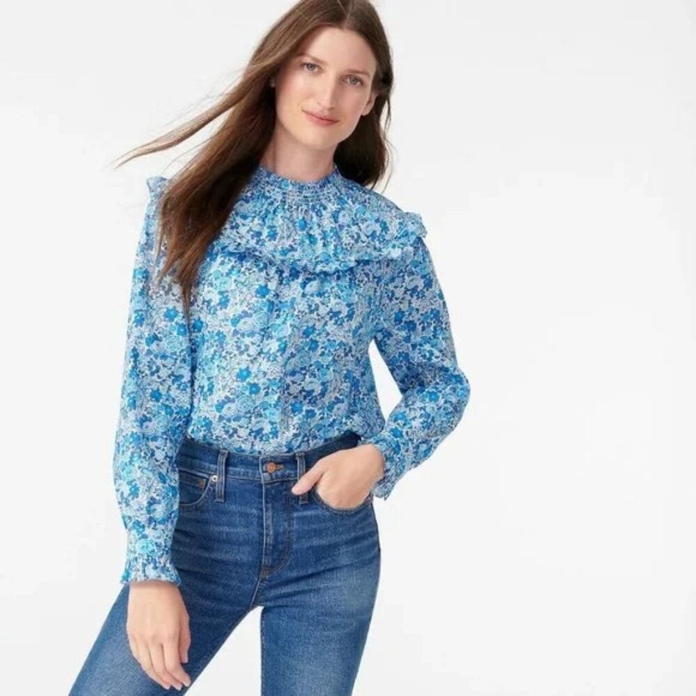 J. Crew Liberty Fabrics Smocked Popover Top in Elysian Day Floral Size XS